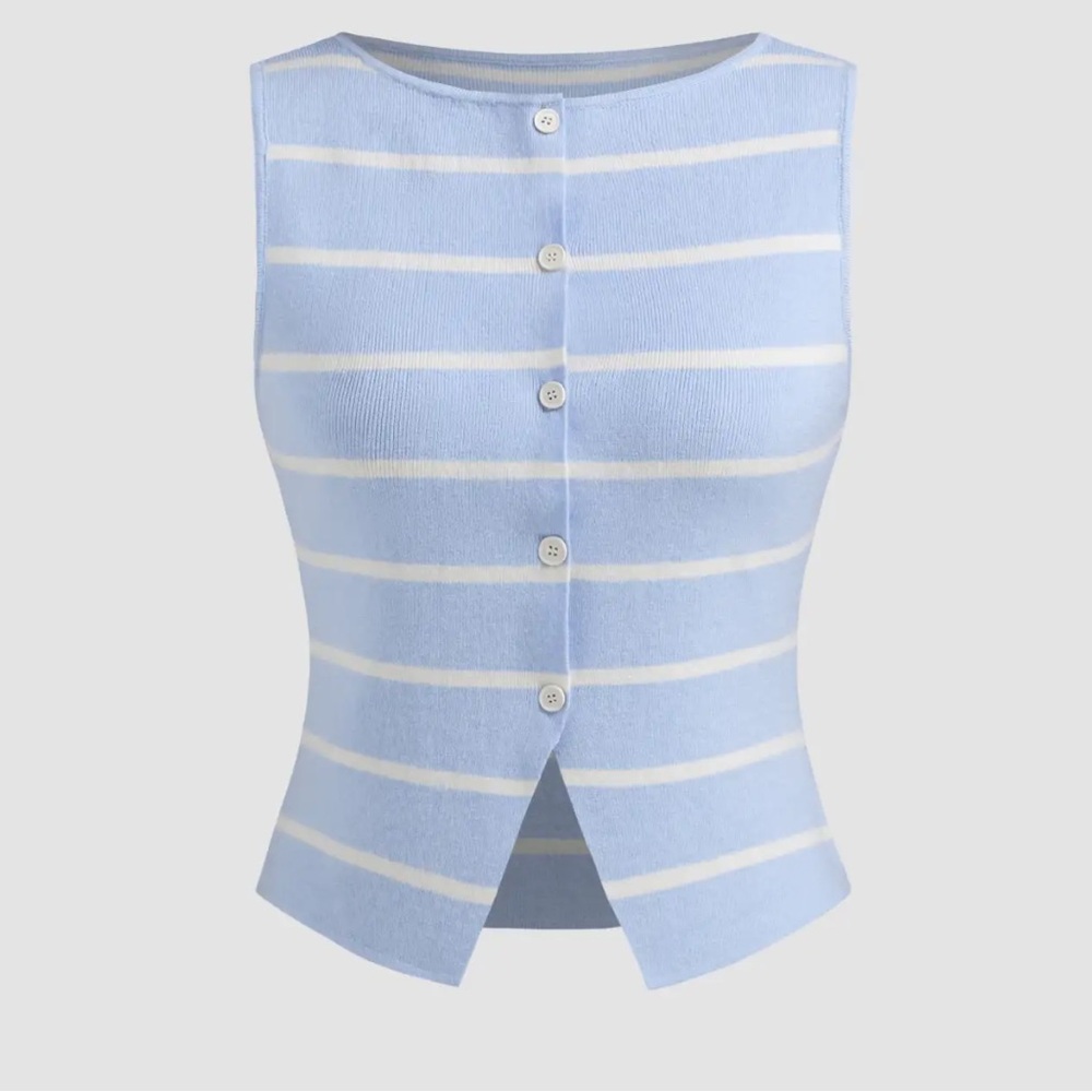 Cider KNIT BOAT NECK STRIPED BUTTON SPLIT VEST (Medium)